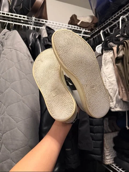 Veja White Low-Top Sneakers with Black V - Picture 3 of 3